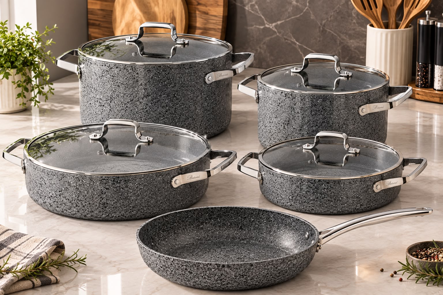 Brioni Stone Age Çizilmez Tencere Takımı 9 Parça 