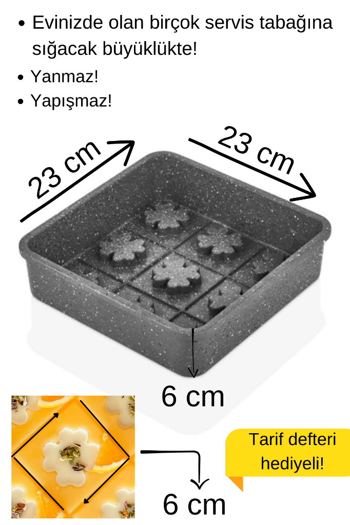 Mutfakfoni Yonca Granit Döküm Kek Kalıbı Kare 23 Cm Antrasit Gri Mutfakfoni Yonca Granit Döküm Kek Kalıbı Kare 23 Cm Antrasit Gri